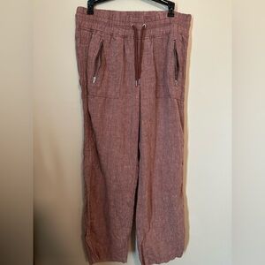 Athleta Cabo Heathered Maroon Wide Leg Linen Drawstring Pants